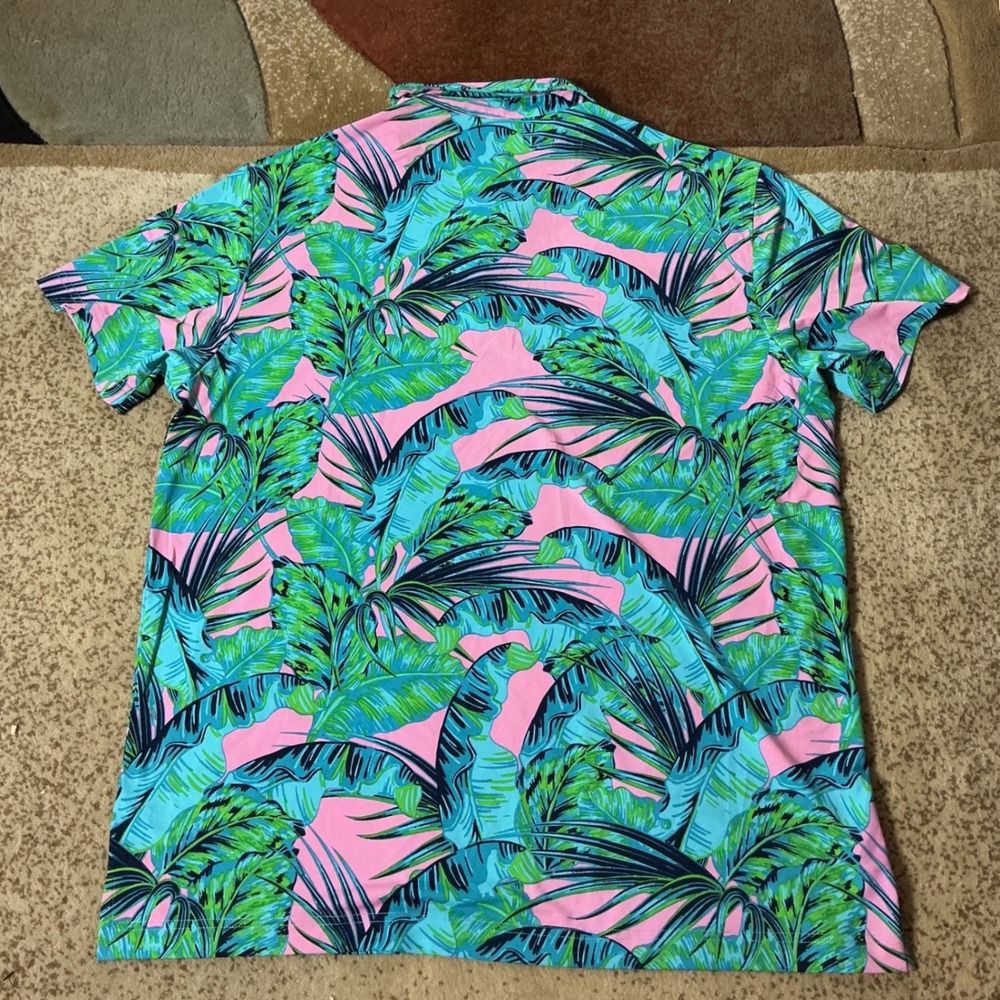Birdie Bound Mens Performance Tropical Palm Leaf Golf Polo Pink L24BIT3516-80 - Picture 7 of 7